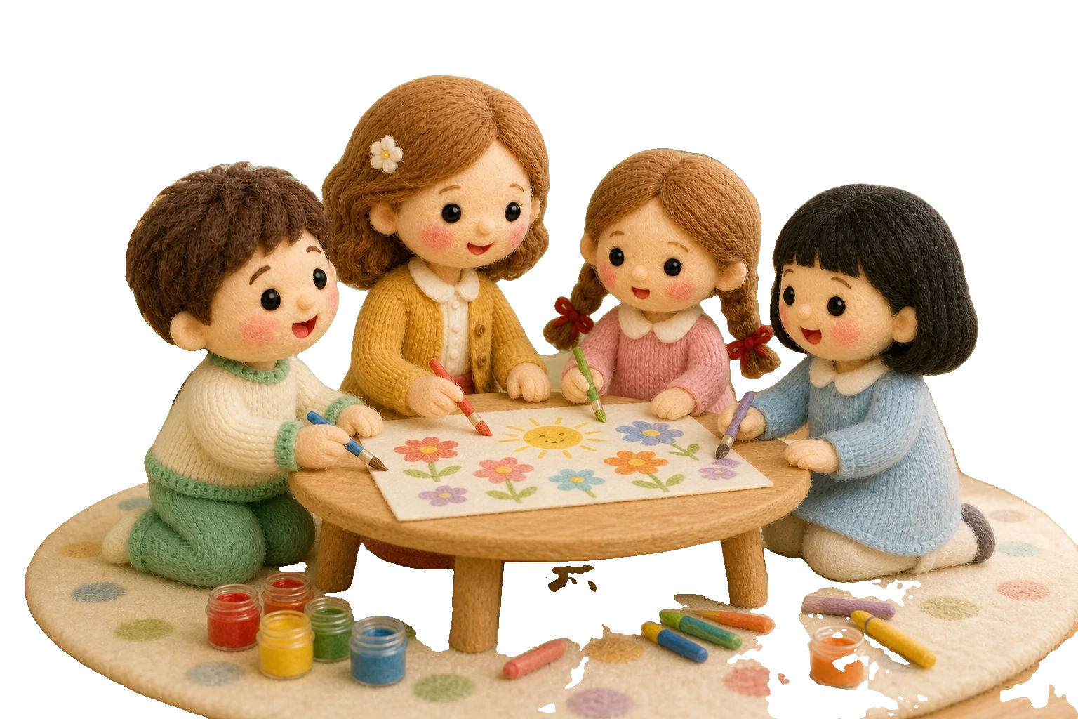 선생님과 아이들이 함께 완성한 그림을 보여주는 모습